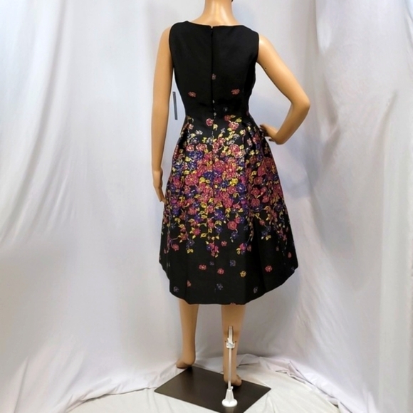 Tahari by Asl Fit and Flare Midi Metallic Floral Accents Cocktail Dress - Picture 11 of 17